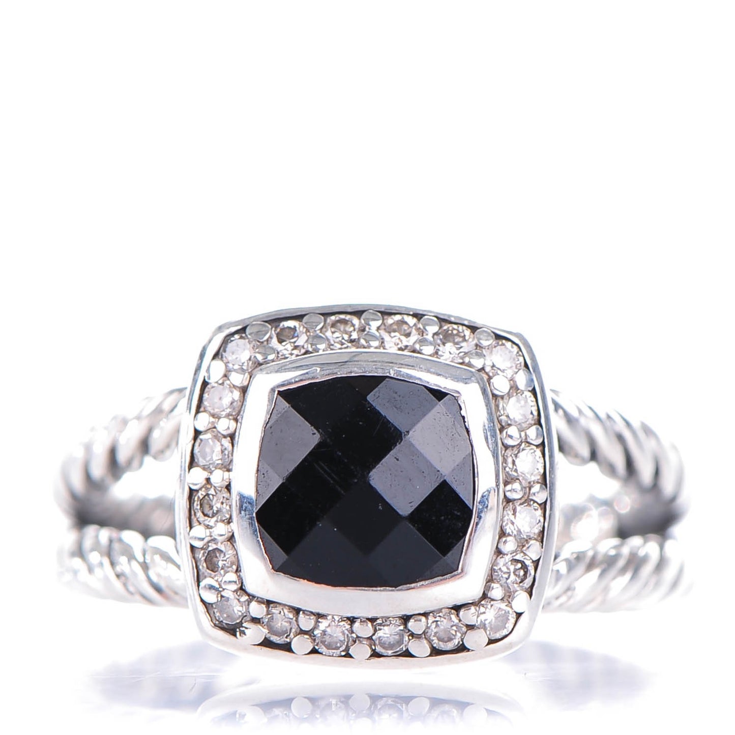 Sterling Silver Diamond Black Onyx 7mm Petite Albion Ring 50 5.5