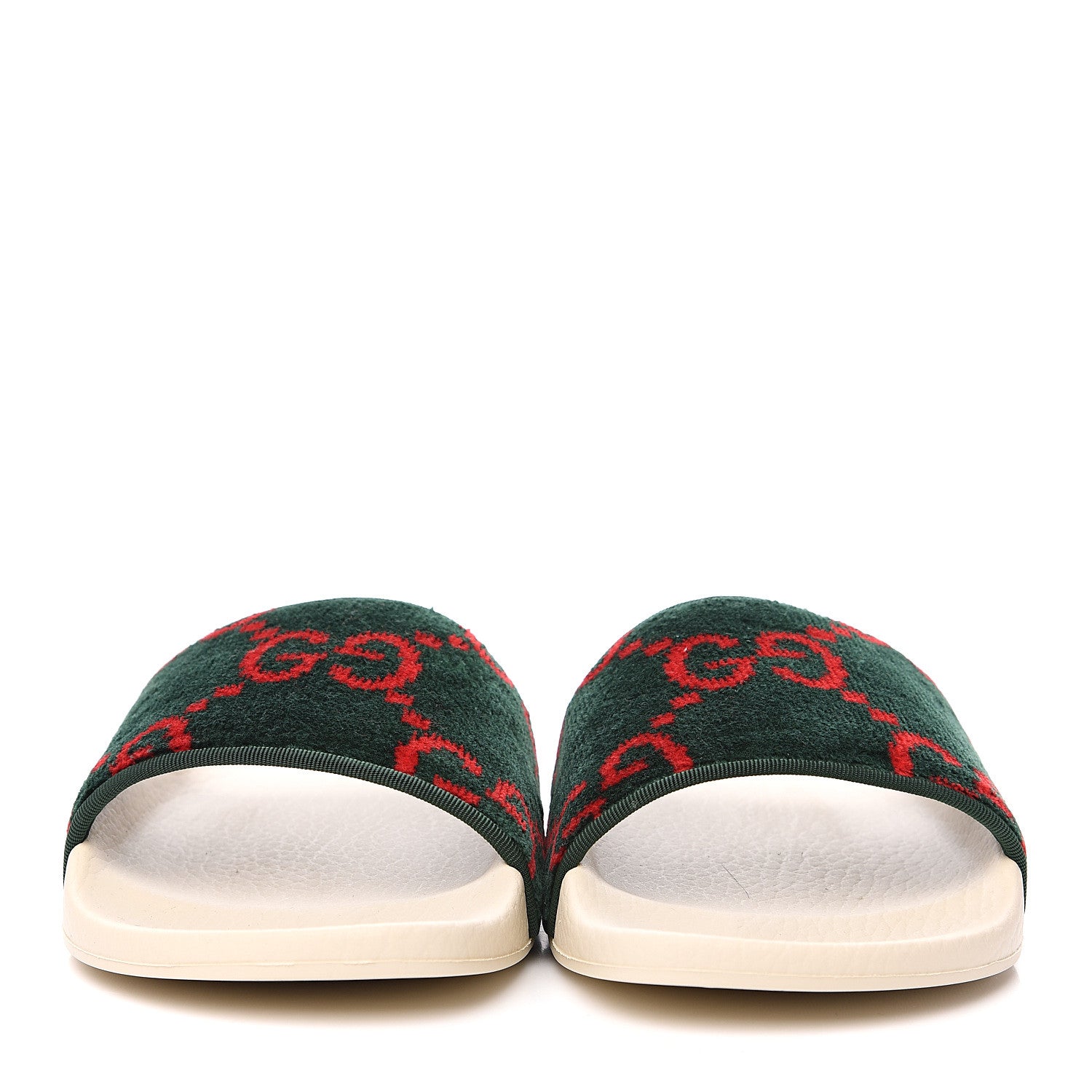 Gucci Velvet GG Monogram Slide Sandals 39 Green Red 2 of 7