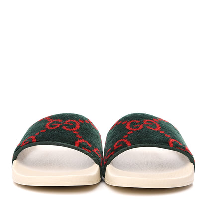 Gucci Velvet GG Monogram Slide Sandals 39 Green Red 2 of 7