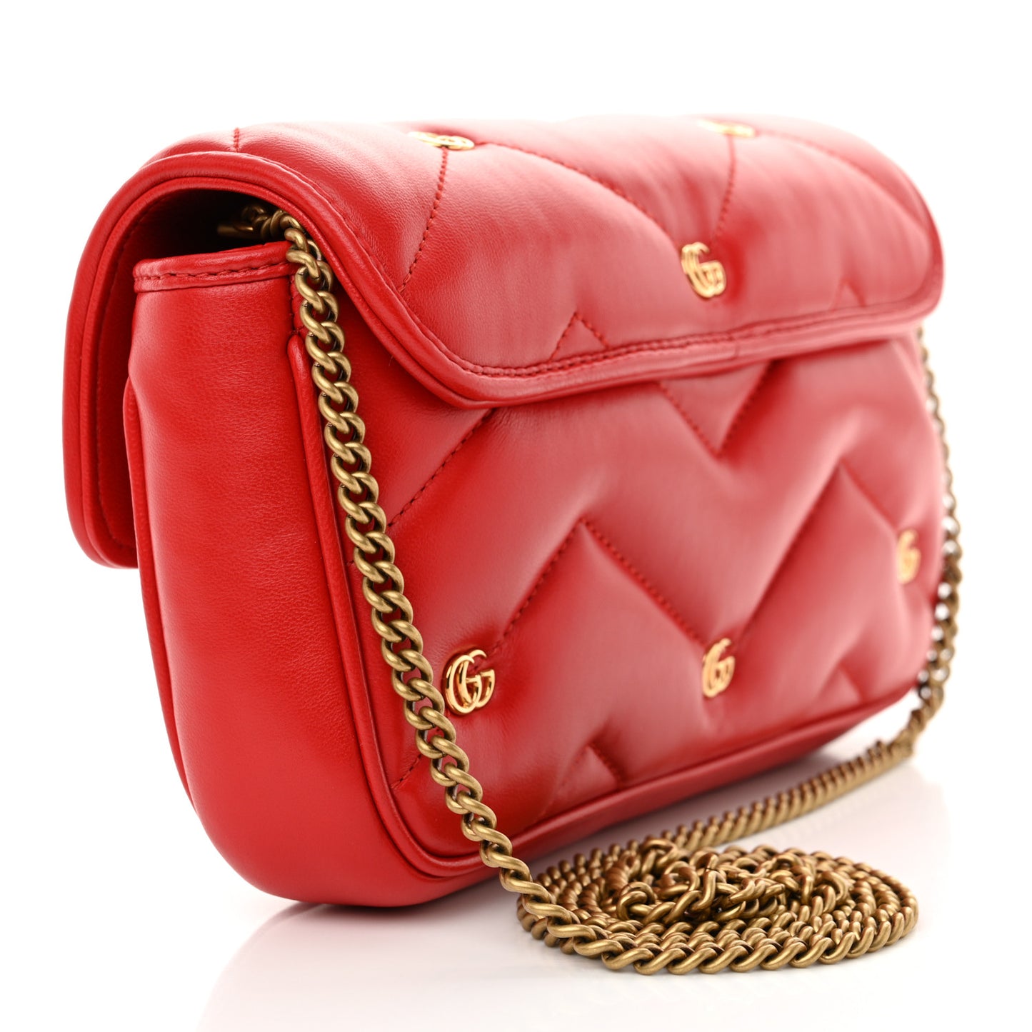 Calfskin Matelasse Double G Studs Mini Torchon GG Marmont Shoulder Bag Hibiscus Red
