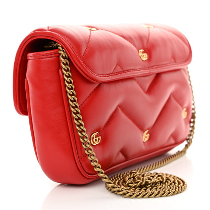 Gucci Calfskin Matelasse Double G Studs Mini Torchon GG Marmont Shoulder Bag Hibiscus Red 4 of 12