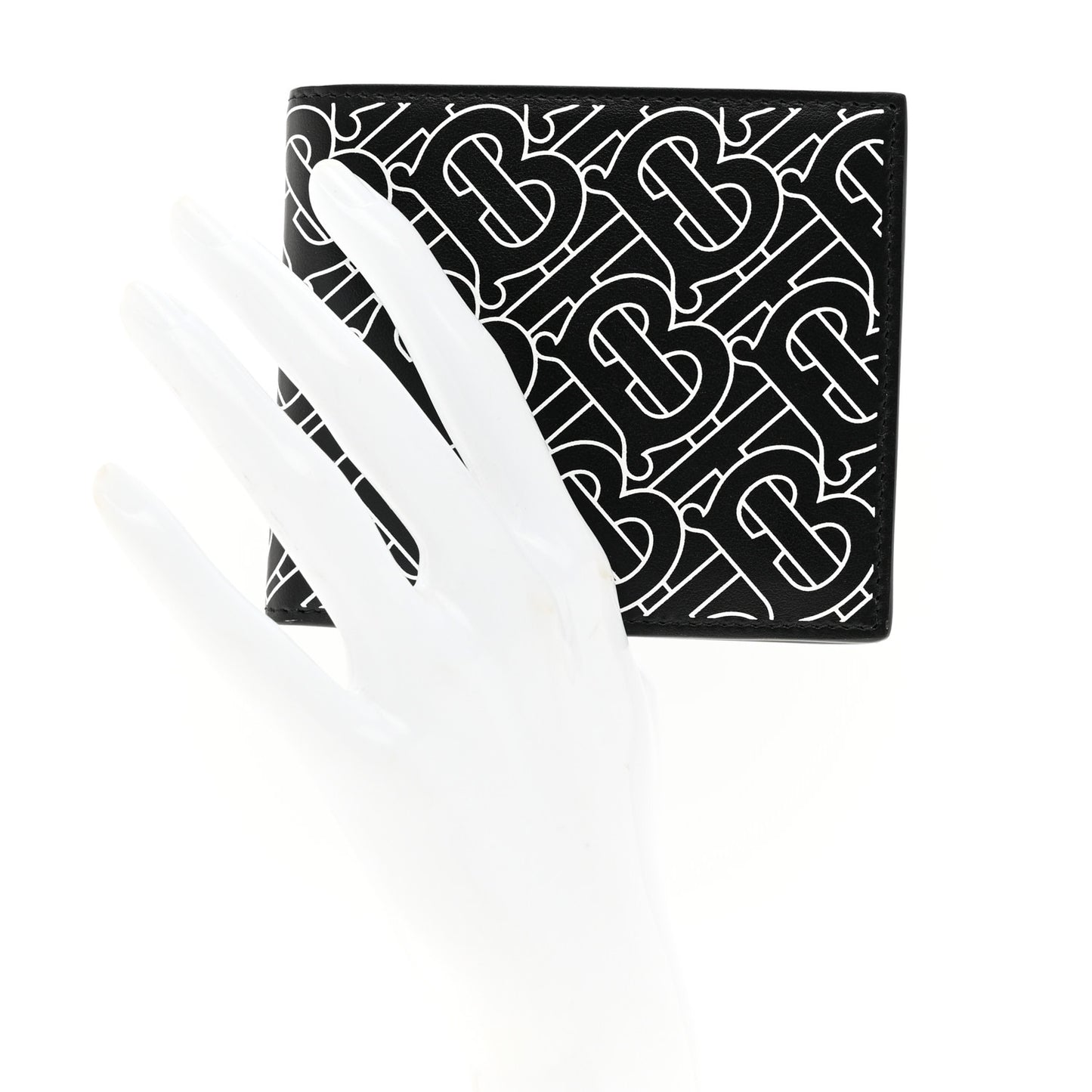 Calfskin Embossed TB Print Bi-Fold Wallet Black White