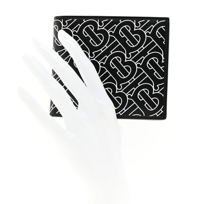Burberry Calfskin Embossed TB Print Bi-Fold Wallet Black White 2 of 6