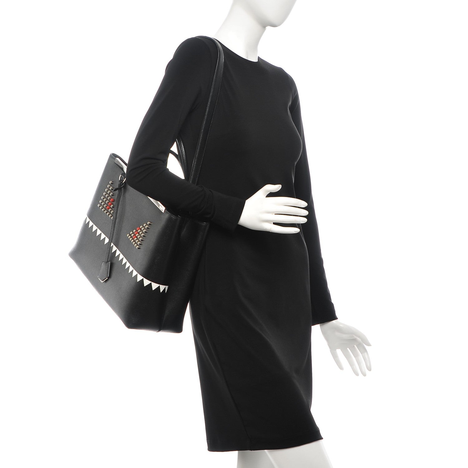 Fendi Vitello Elite Studded Monster Medium 2Jours Tote Black 2 of 8