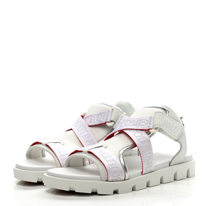Christian Louboutin Calfskin Velcrissimo Flat Sandals 40.5 Blanco Silver 3 of 8