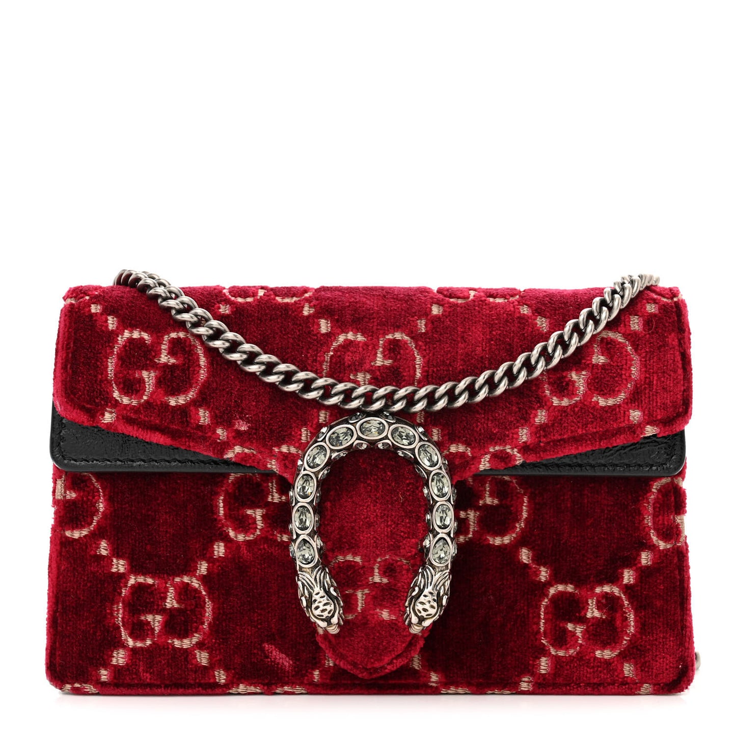 Velvet GG Monogram Super Mini Dionysus Shoulder Bag Red Cipria Black