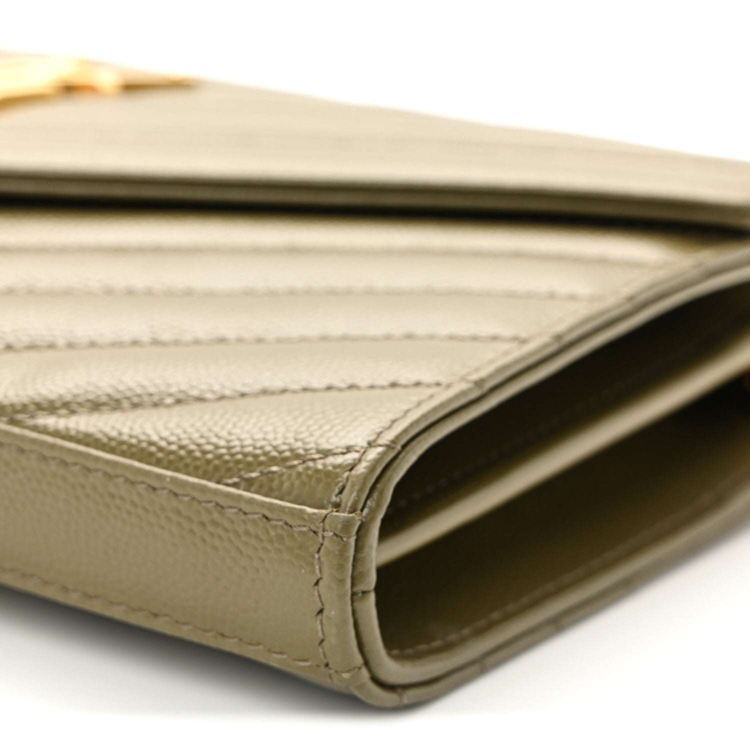Saint Laurent Grain De Poudre Matelasse Chevron Monogram Chain Wallet Vert Kaki 9 of 9