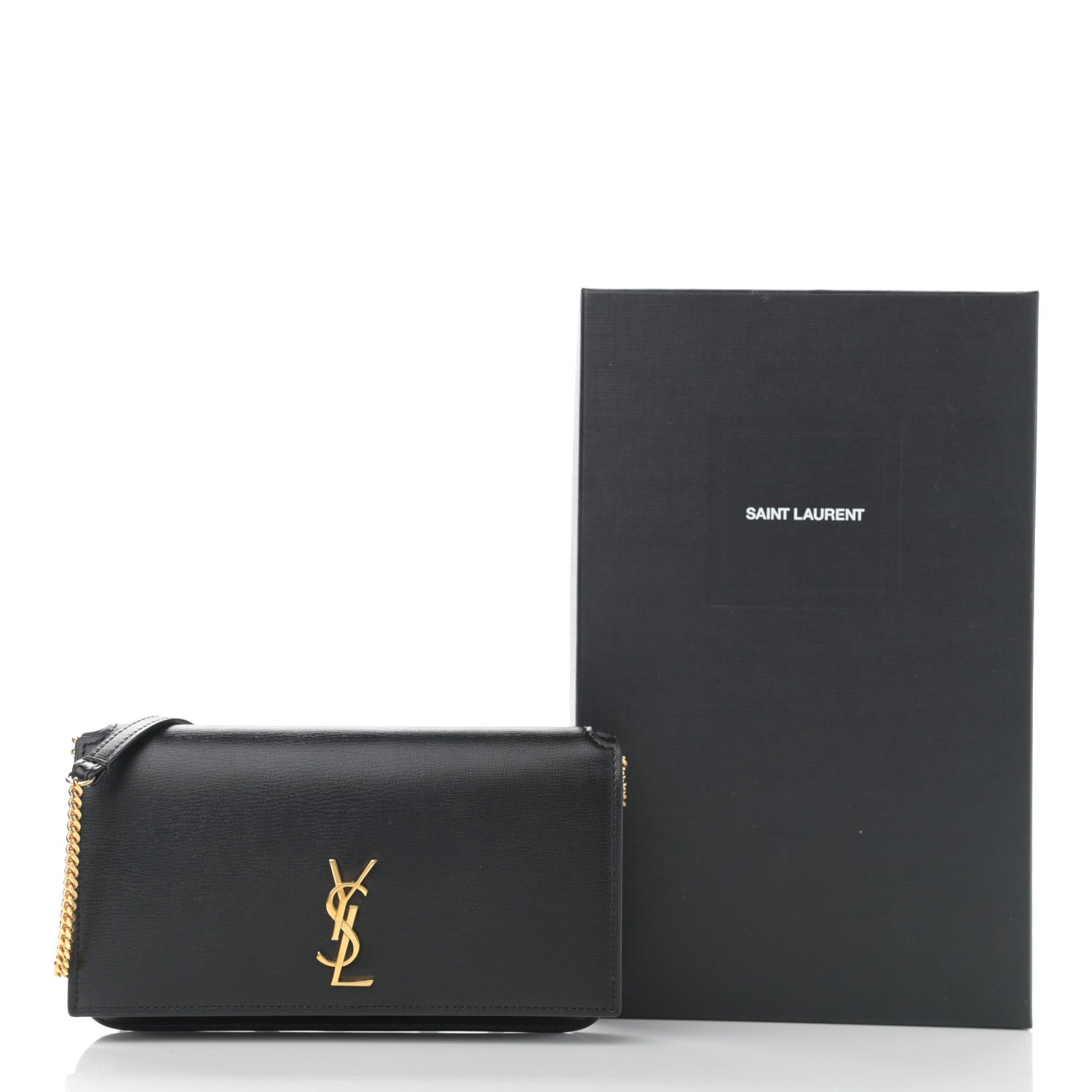 Saint Laurent Calfskin Monogram Cassandre Phone Holder With Strap Black 9 of 9