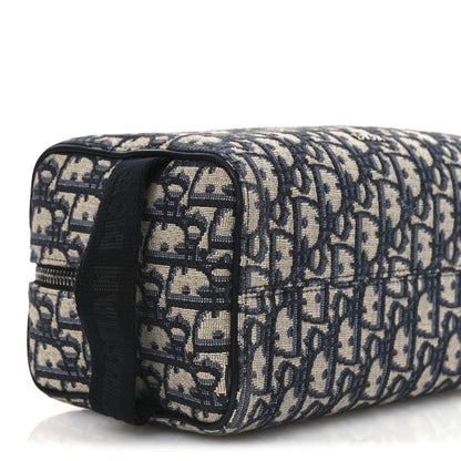 Christian Dior Oblique Jacquard Grained Calfskin Lingot Toiletry Case Blue Black 9 of 11