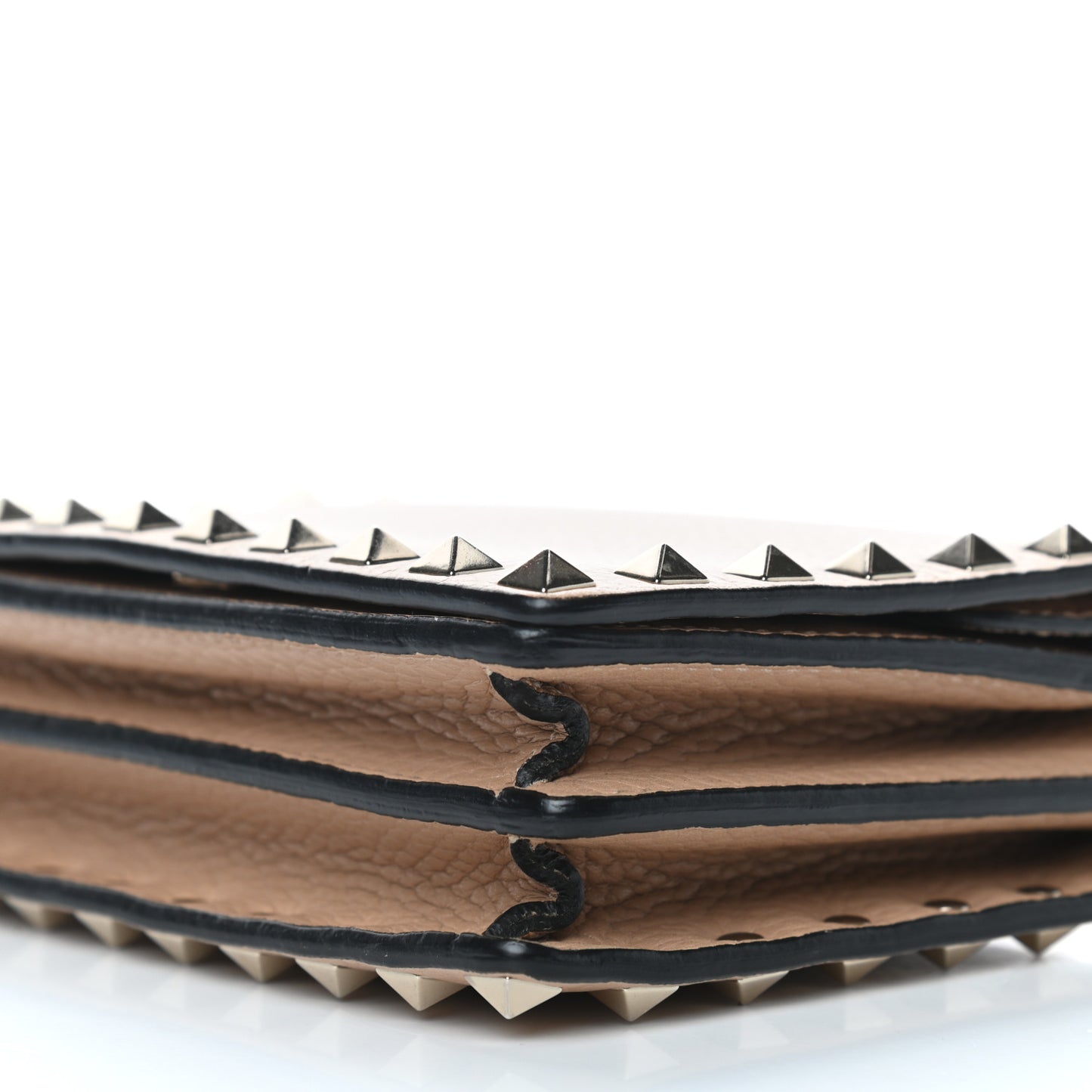 Pebbled Calfskin Rockstud Wallet on Chain Camel Rose