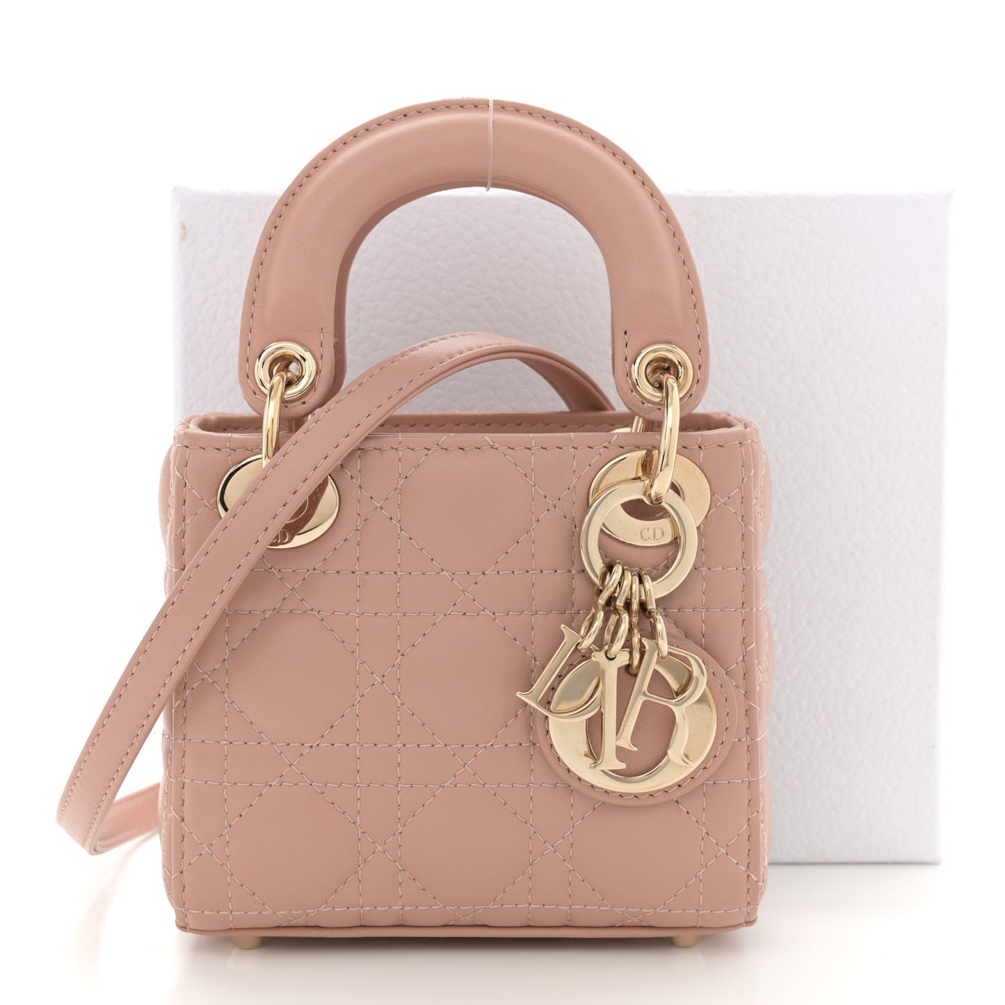 Lambskin Cannage Micro Lady Dior Rose Des Vents