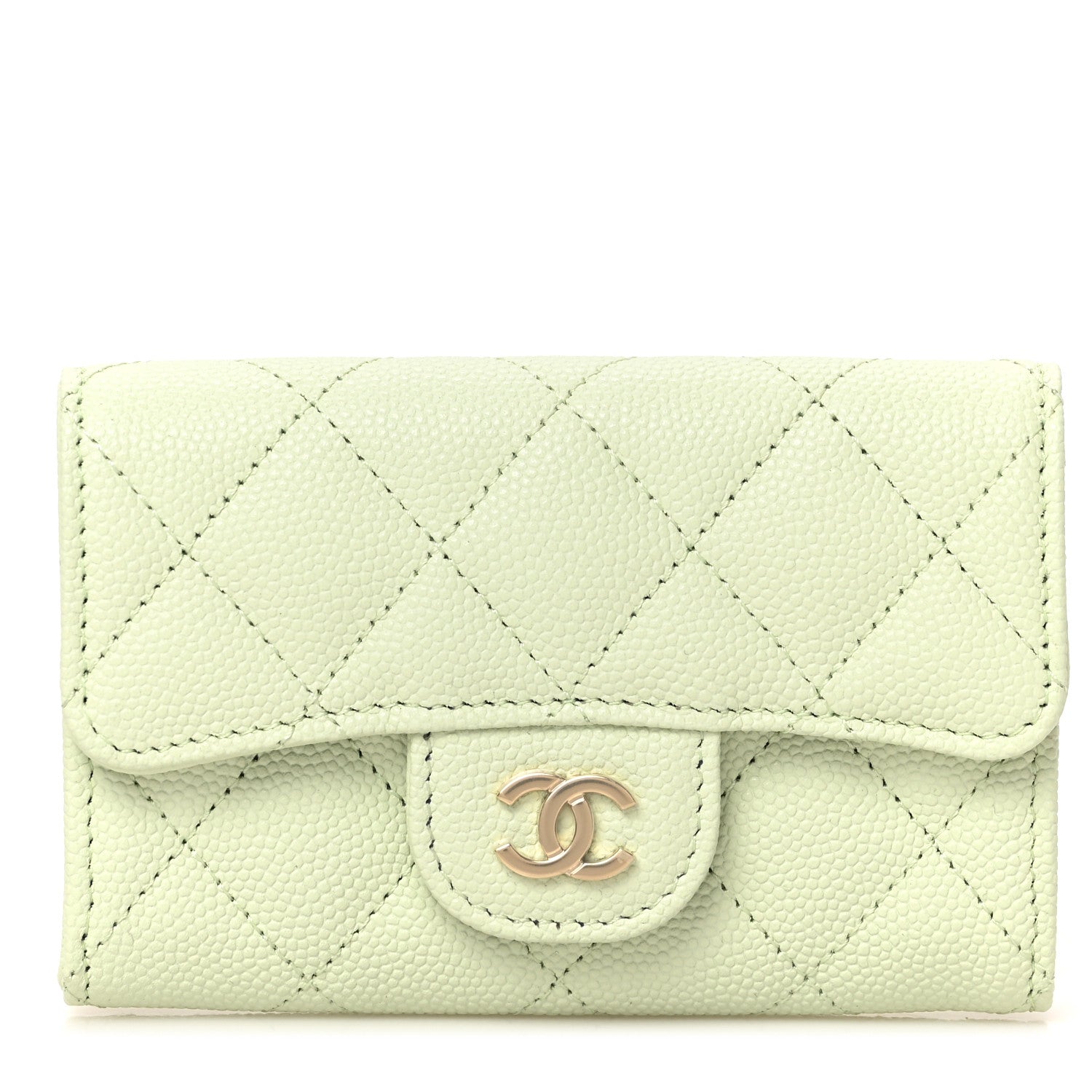 Chanel Caviar Quilted Flap Card Holder Wallet Light Green 1 of 10