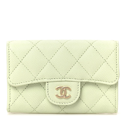 Chanel Caviar Quilted Flap Card Holder Wallet Light Green 1 of 10