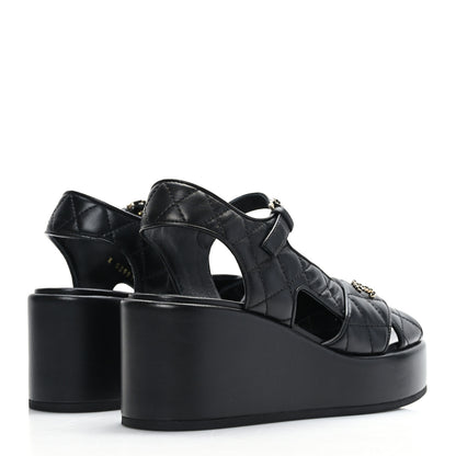 Chanel Lambskin Quilted CC Platform Sandals 36 Black 4 of 8