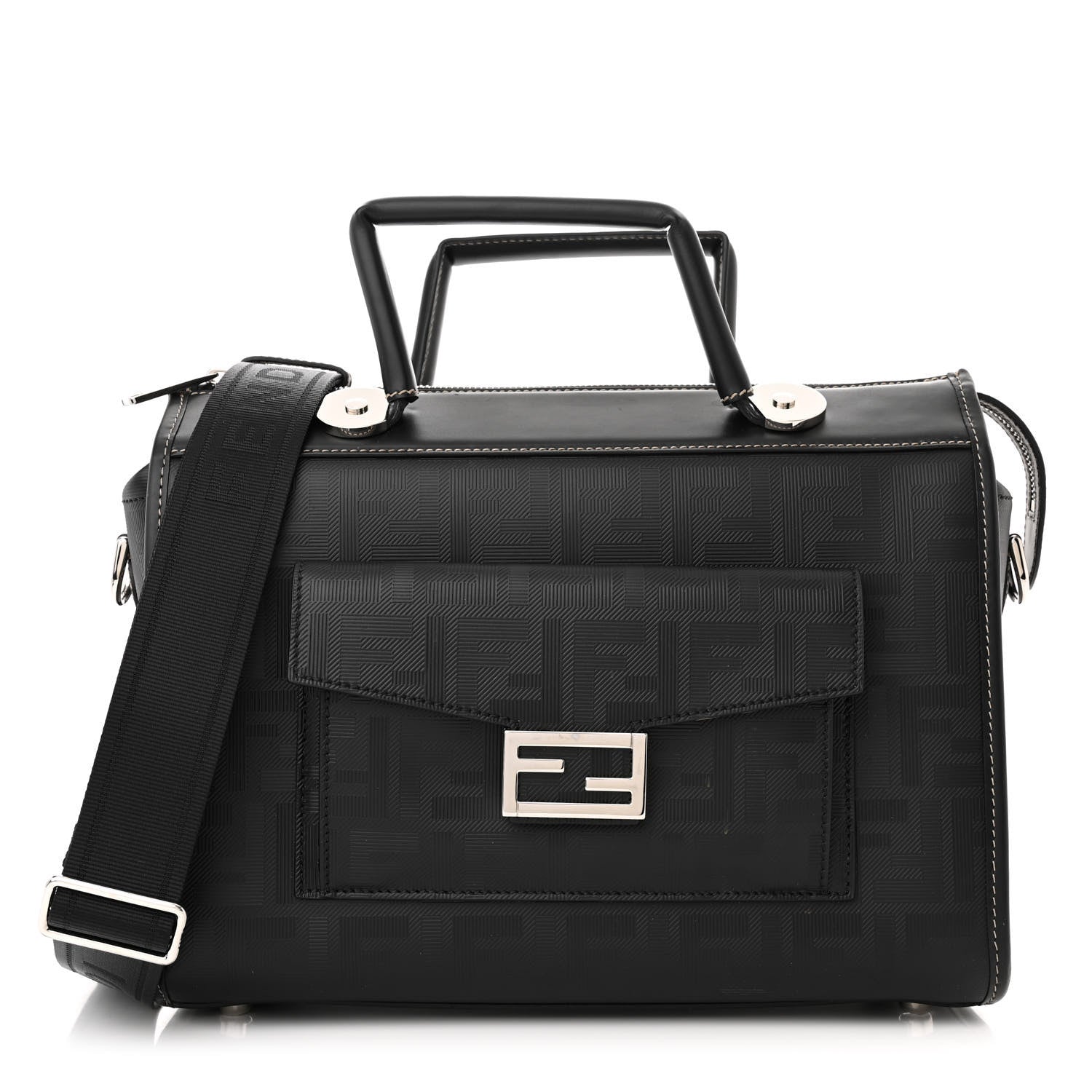 Fendi Vitello King FF Lines Embossed Large Soft Trunk Bag Black 1 of 14