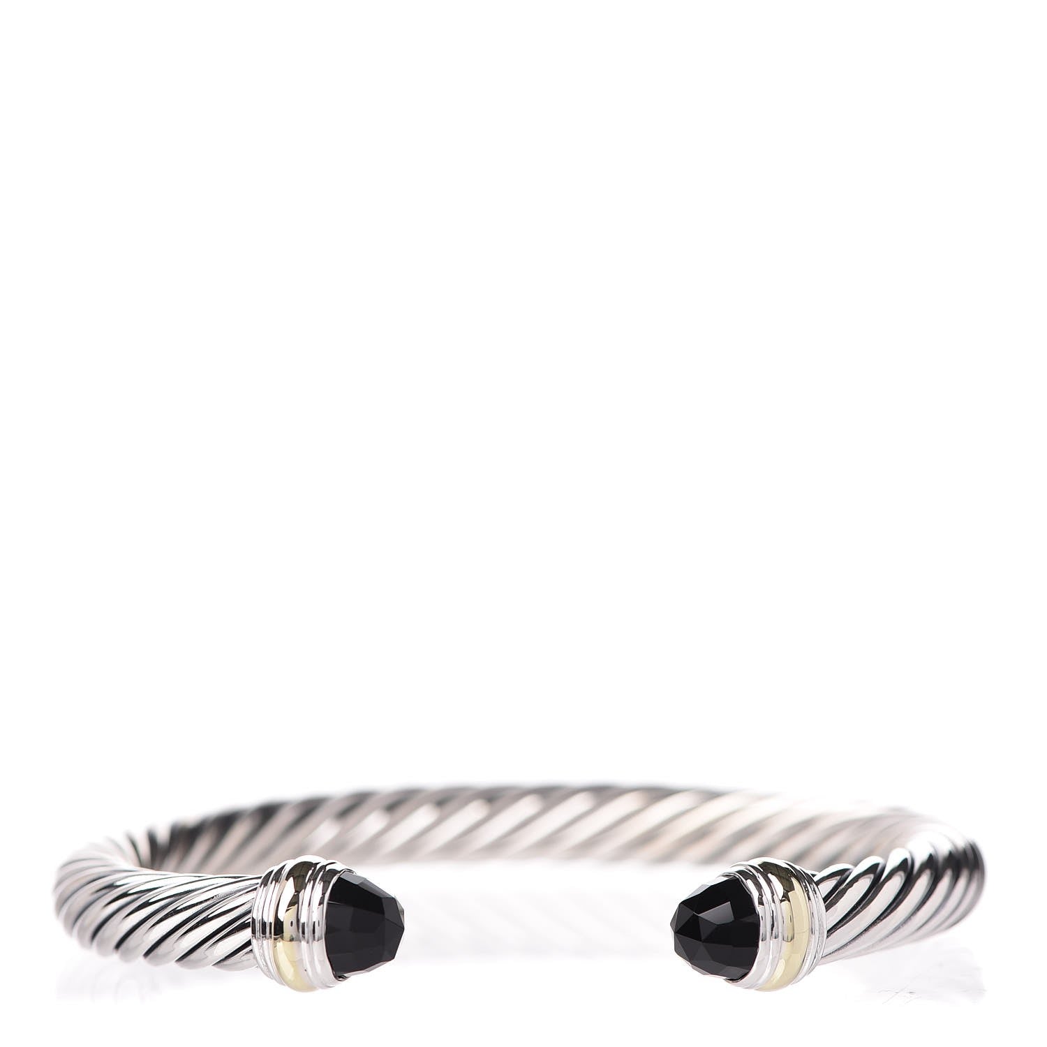 David Yurman Sterling Silver 14K Yellow Gold Black Onyx 7mm Cable Classics Bracelet 1 of 5