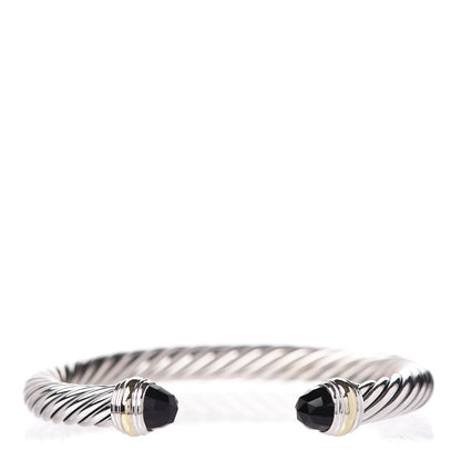 David Yurman Sterling Silver 14K Yellow Gold Black Onyx 7mm Cable Classics Bracelet 1 of 5
