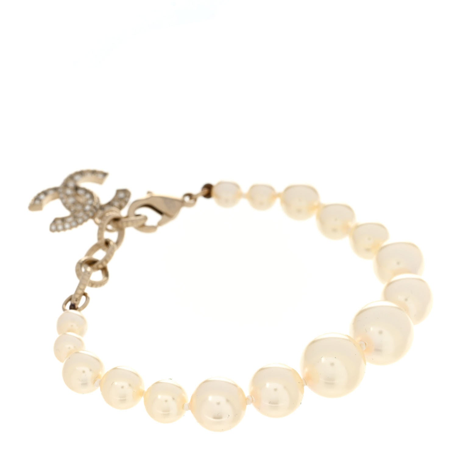 Chanel Graduated Pearl Crystal CC Bracelet Gold 3 of 5