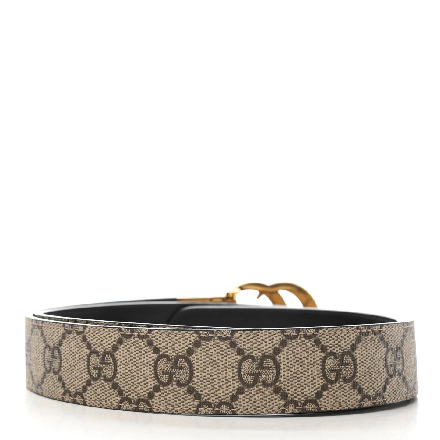 GG Supreme Monogram Plutone Calfskin Double G Reversible 30mm Belt 95 38 Beige Ebony Black
