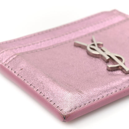 Saint Laurent Metallic Calfskin Monogram Credit Card Case Pink 9 of 9