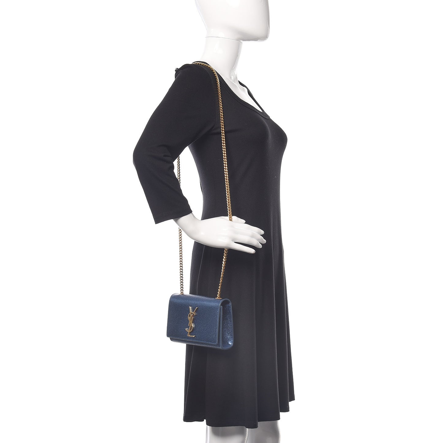 Metallic Calfskin Small Monogram Kate Satchel Navy