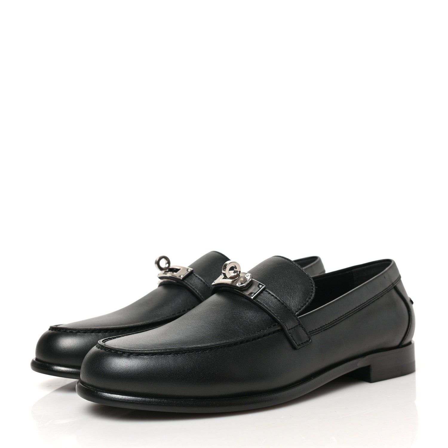 Hermes Calfskin Womens Destin Loafer 37.5 Black 3 of 8