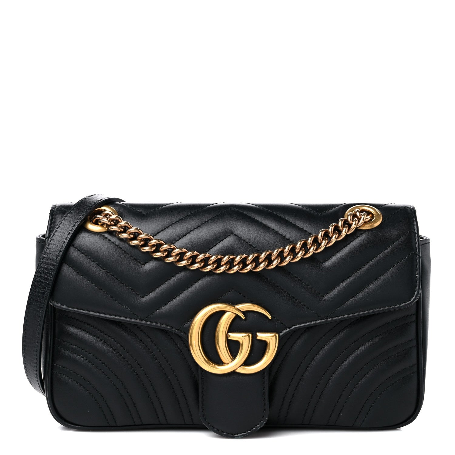 Gucci Calfskin Matelasse Small GG Marmont Shoulder Bag Black 1 of 11