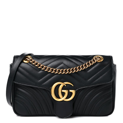 Gucci Calfskin Matelasse Small GG Marmont Shoulder Bag Black 1 of 11
