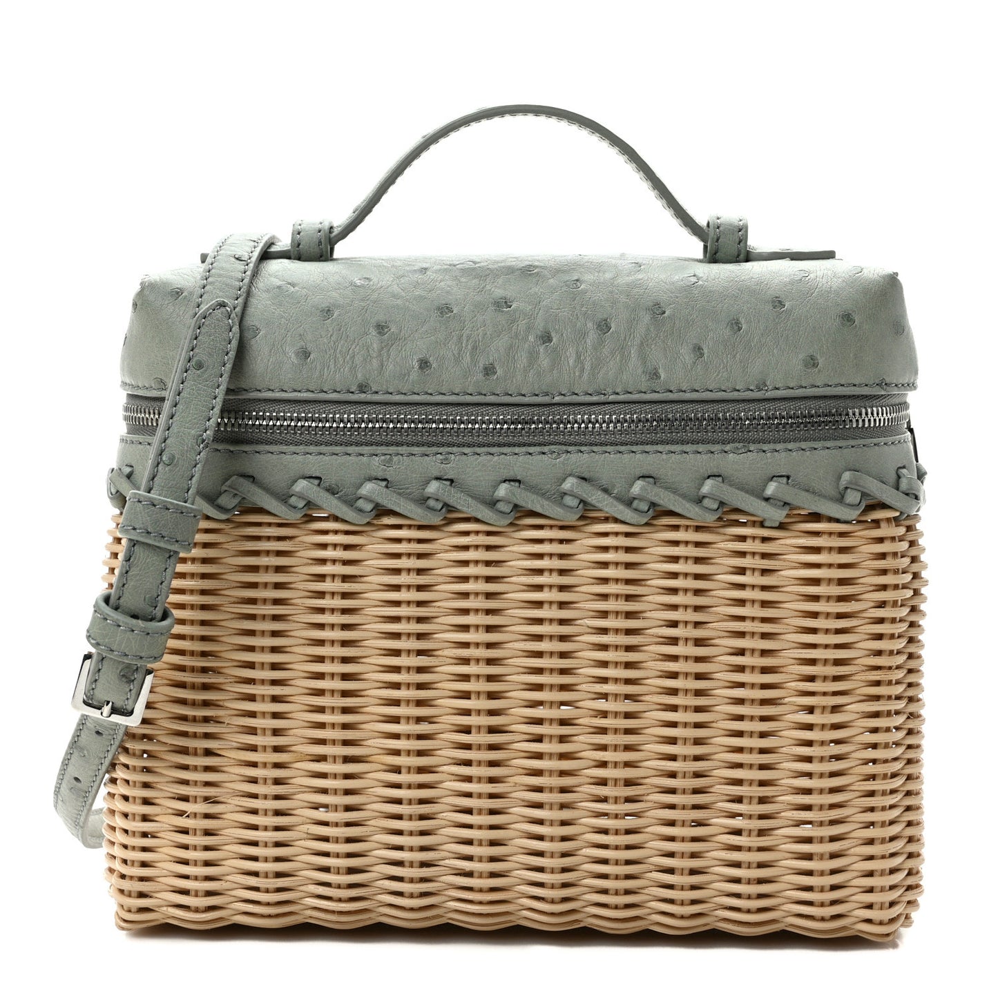 Wicker Ostrich East West L19 Extra Pocket Pouch Eucalyptus