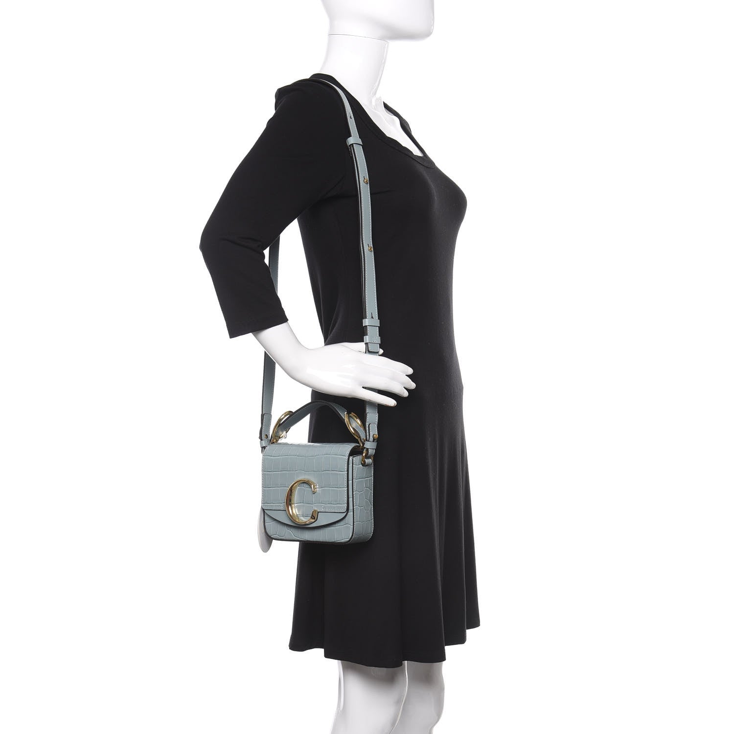 Chloe Calfskin Crocodile Embossed Mini C Double Carry Faded Blue 2 of 10