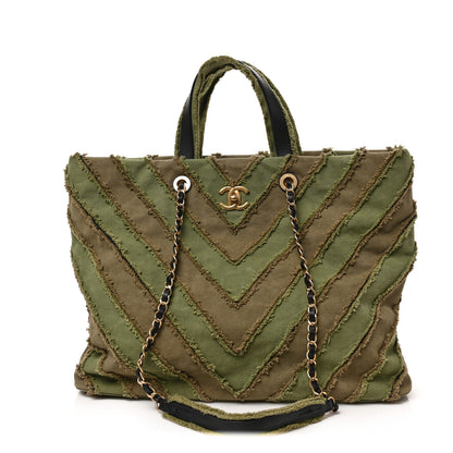 Chanel Canvas Chevron Cuba Patchwork Shopper Tote Khaki 1 of 9