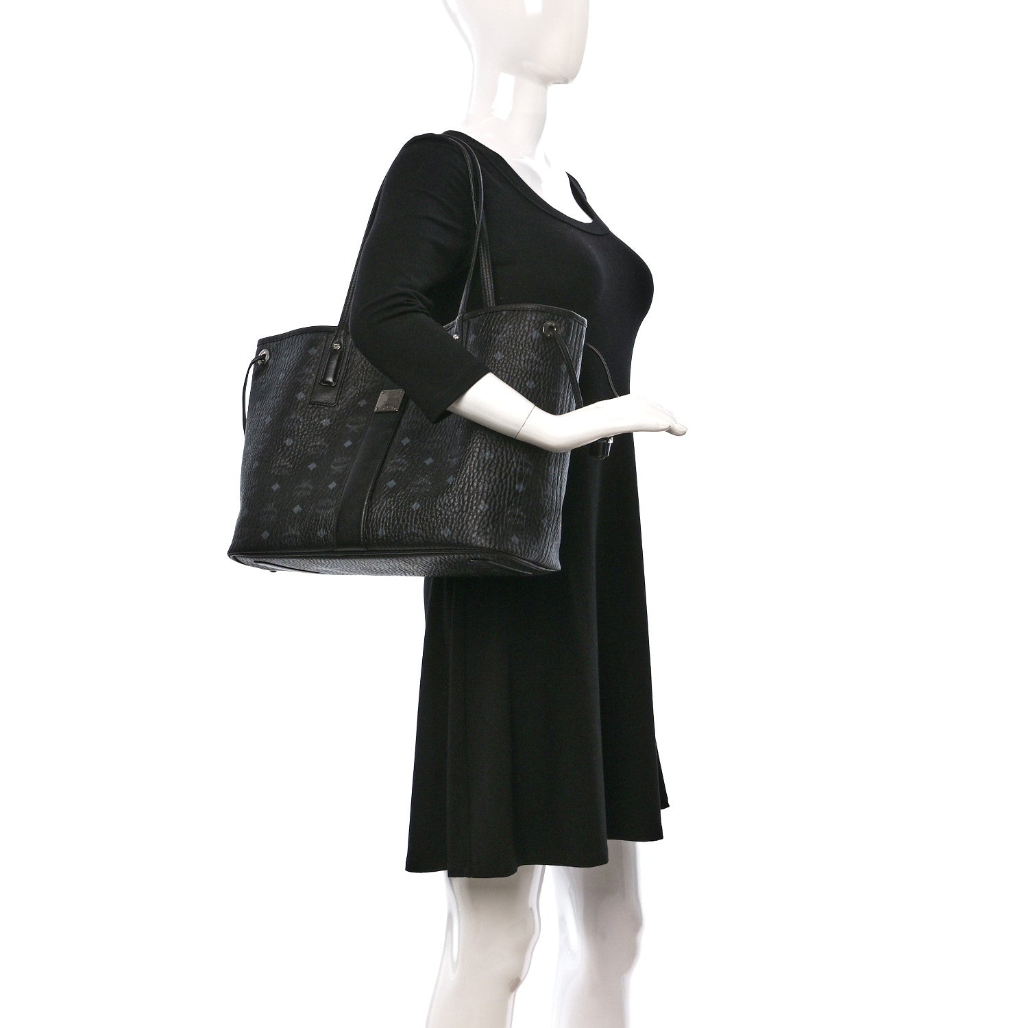 MCM Grained Calfskin Visetos Medium Liz Reversible Shopper Tote Black 2 of 19