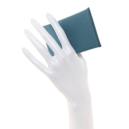 Hermes Chevre Mysore Calvi Card Case New Bleu Jean 2 of 8
