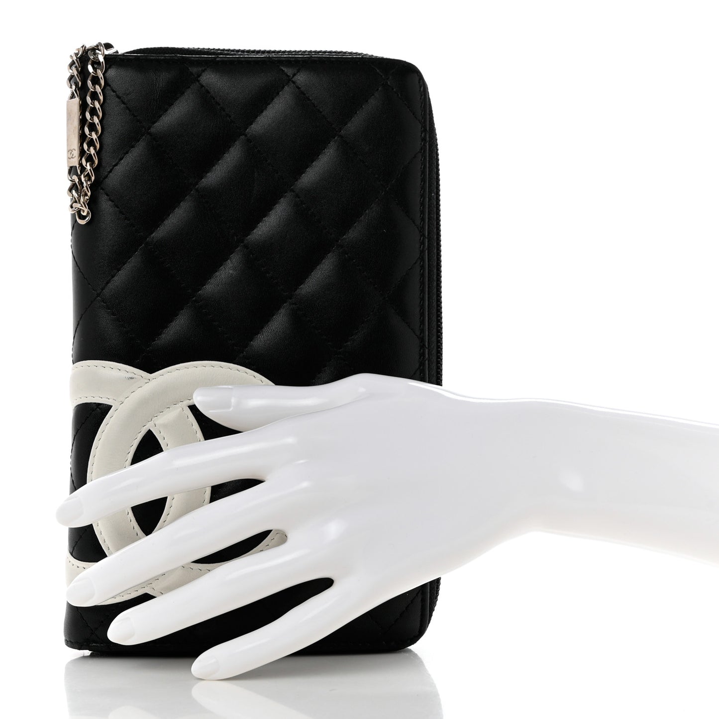 Calfskin Cambon Zip Around Organizer Wallet Black White