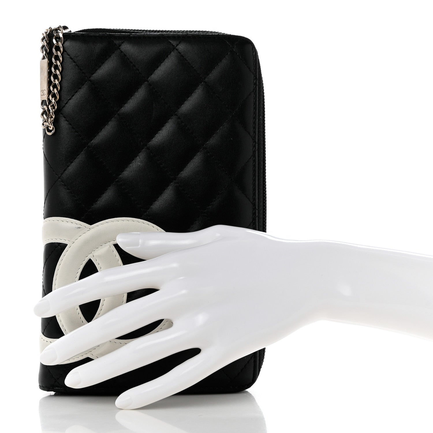 Chanel Calfskin Cambon Zip Around Organizer Wallet Black White 2 of 9