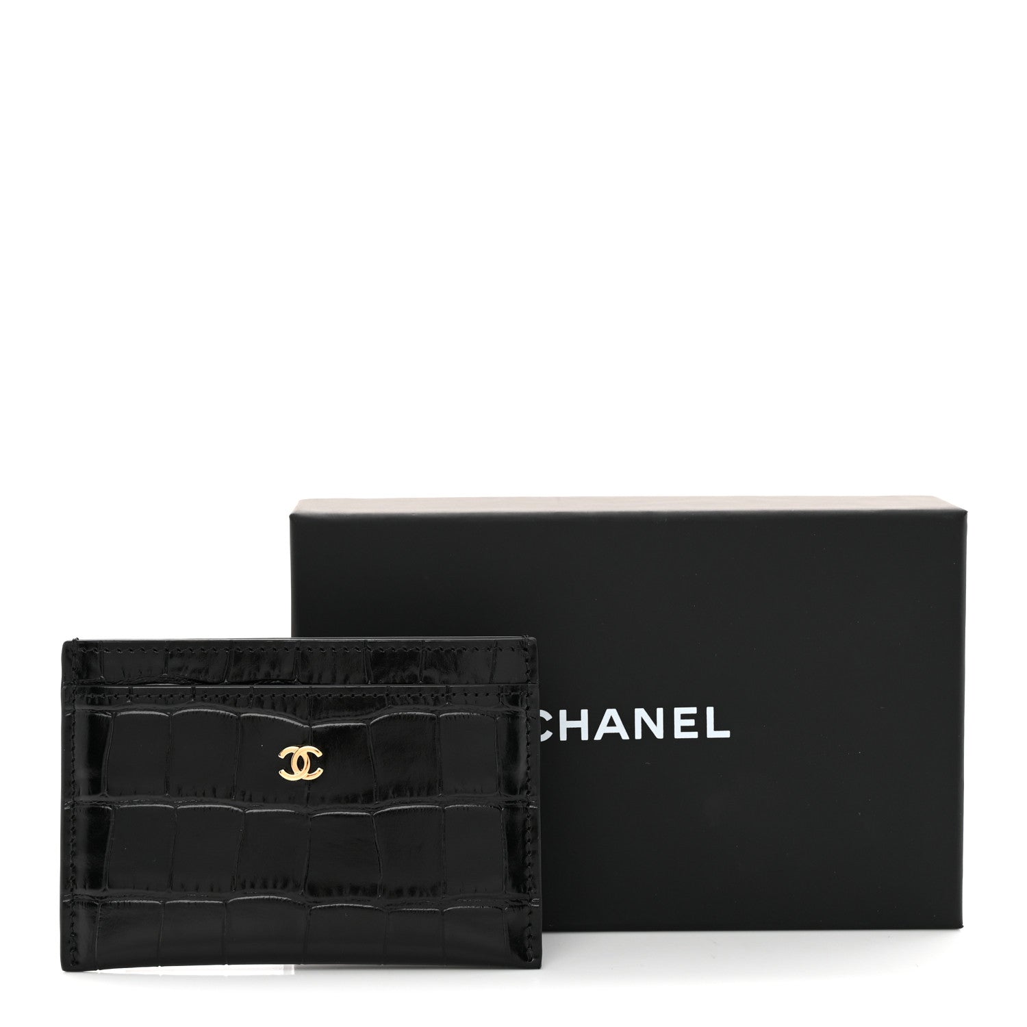 Chanel Calfskin Crocodile Embossed Crococo Card Holder Black 8 of 8