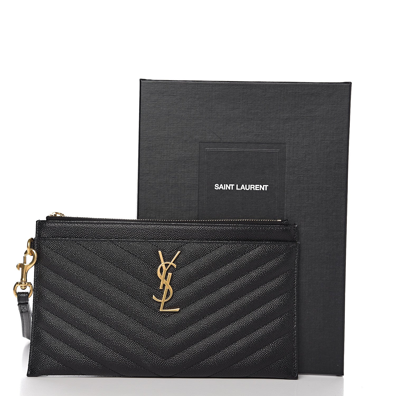 Saint Laurent Grain De Poudre Chevron Monogram Bill Pouch Black 8 of 8