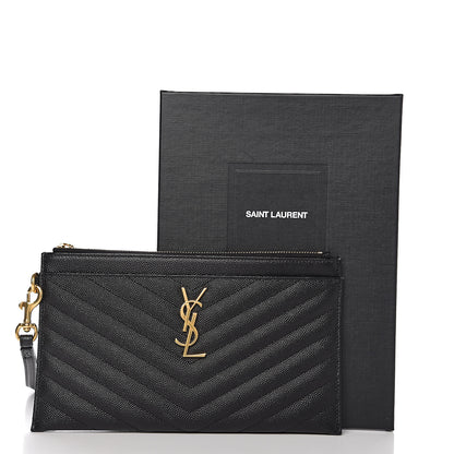 Saint Laurent Grain De Poudre Chevron Monogram Bill Pouch Black 8 of 8
