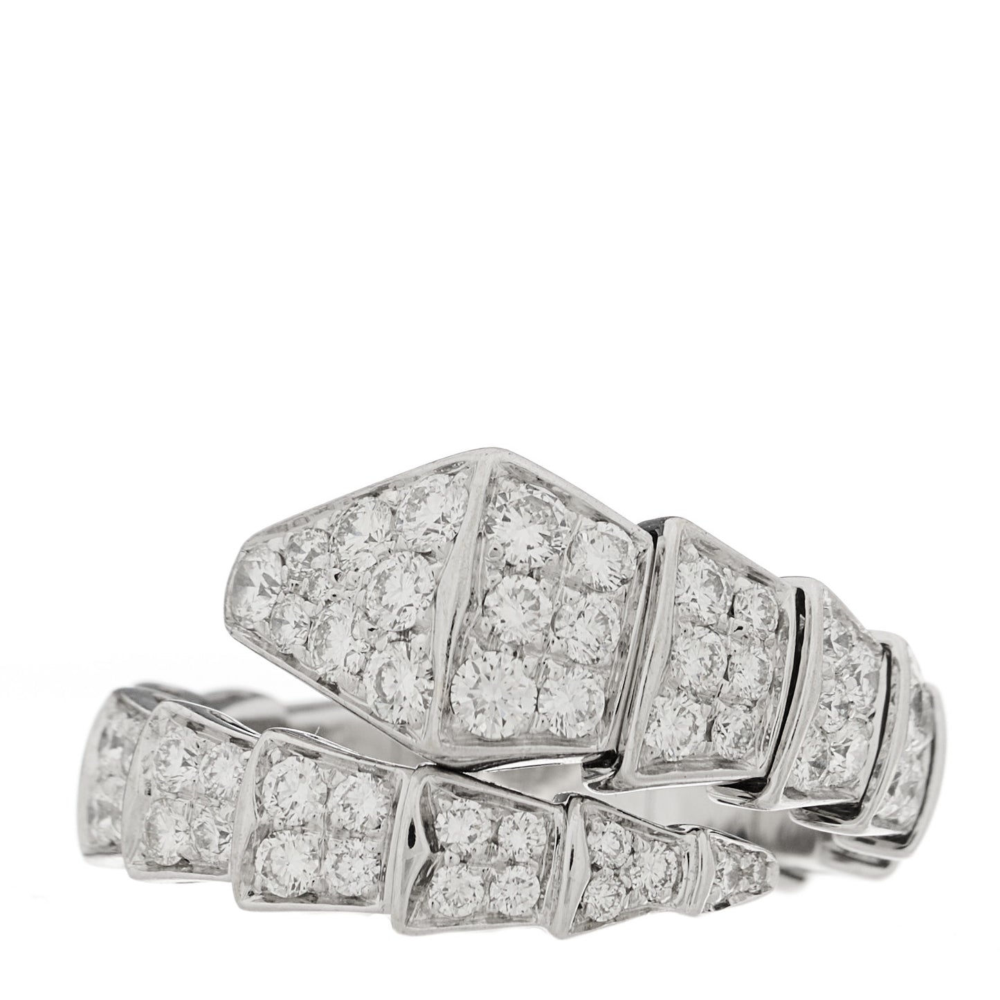 18K White Gold Diamond One-Coil Serpenti Viper Ring L