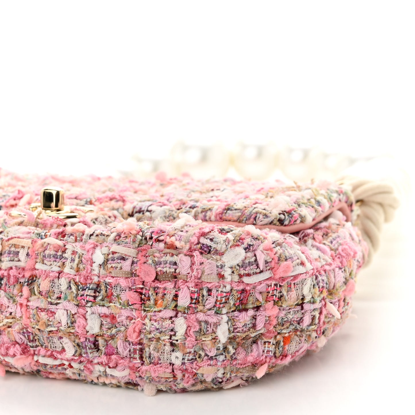 Tweed Mini Pearl Handle Flap Pink Beige Orange Ecru