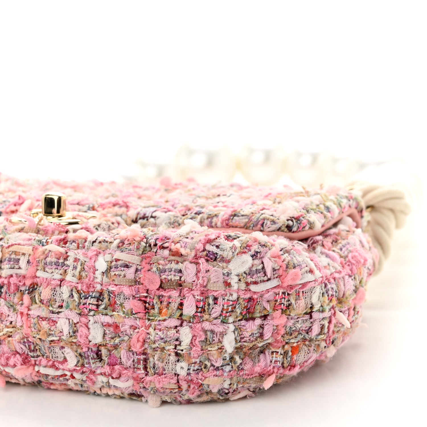 Chanel Tweed Mini Pearl Handle Flap Pink Beige Orange Ecru 10 of 10