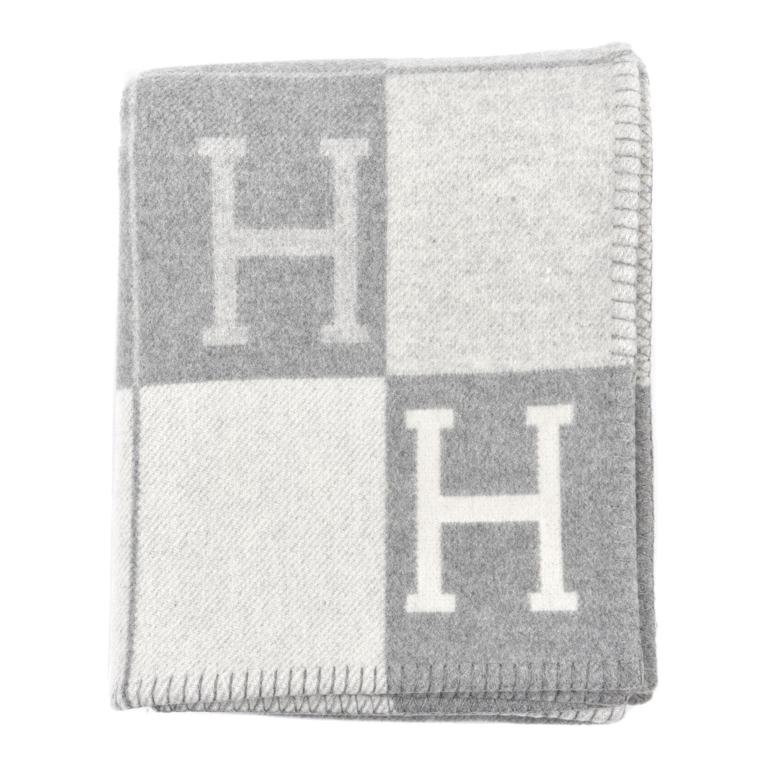 Hermes Wool Cashmere Avalon III Blanket Ecru Gris Clair 1 of 3