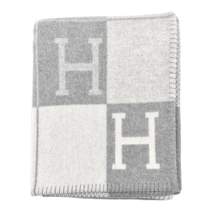Hermes Wool Cashmere Avalon III Blanket Ecru Gris Clair 1 of 3