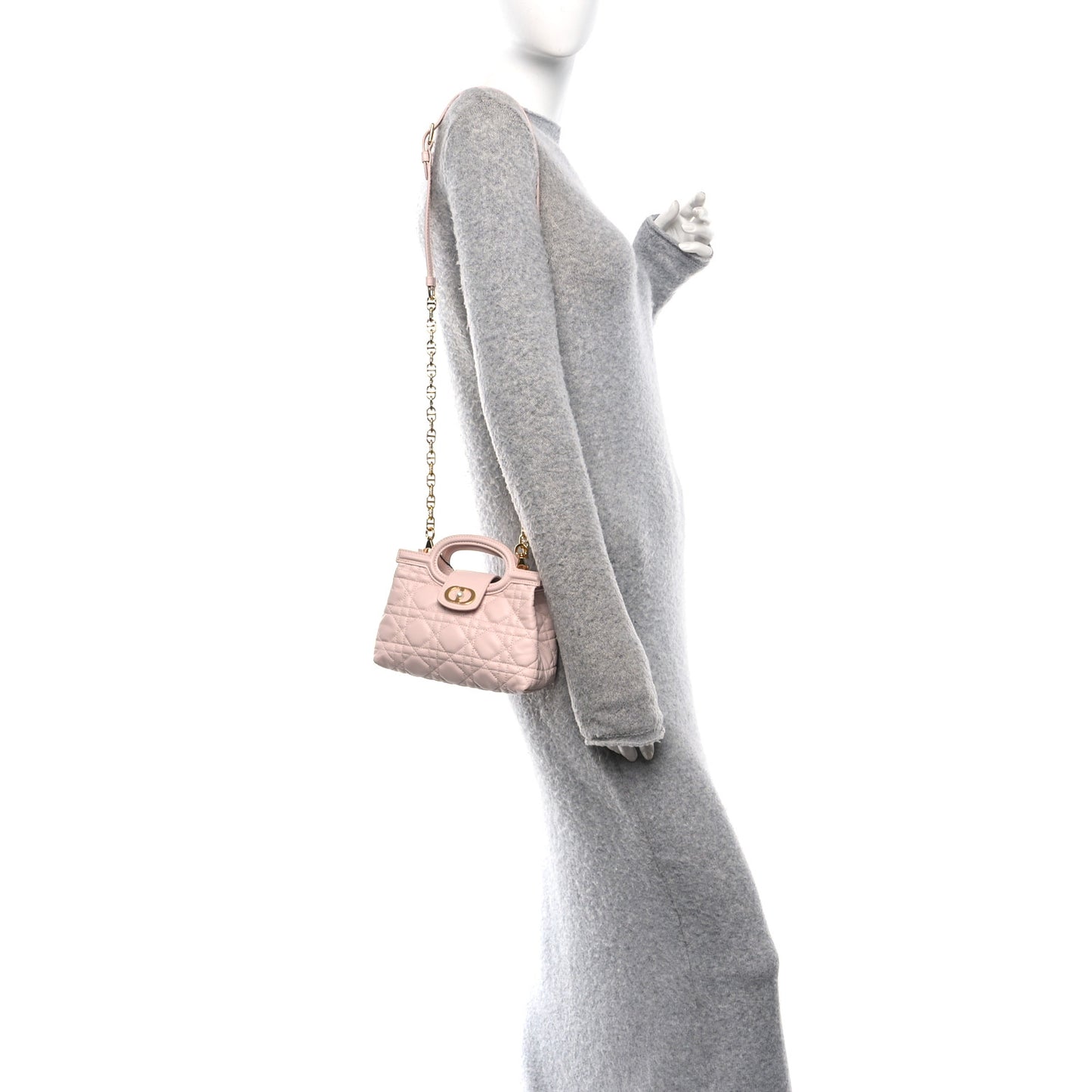 Lambskin Cannage Mini Jolie Top Handle Bag Powder Pink