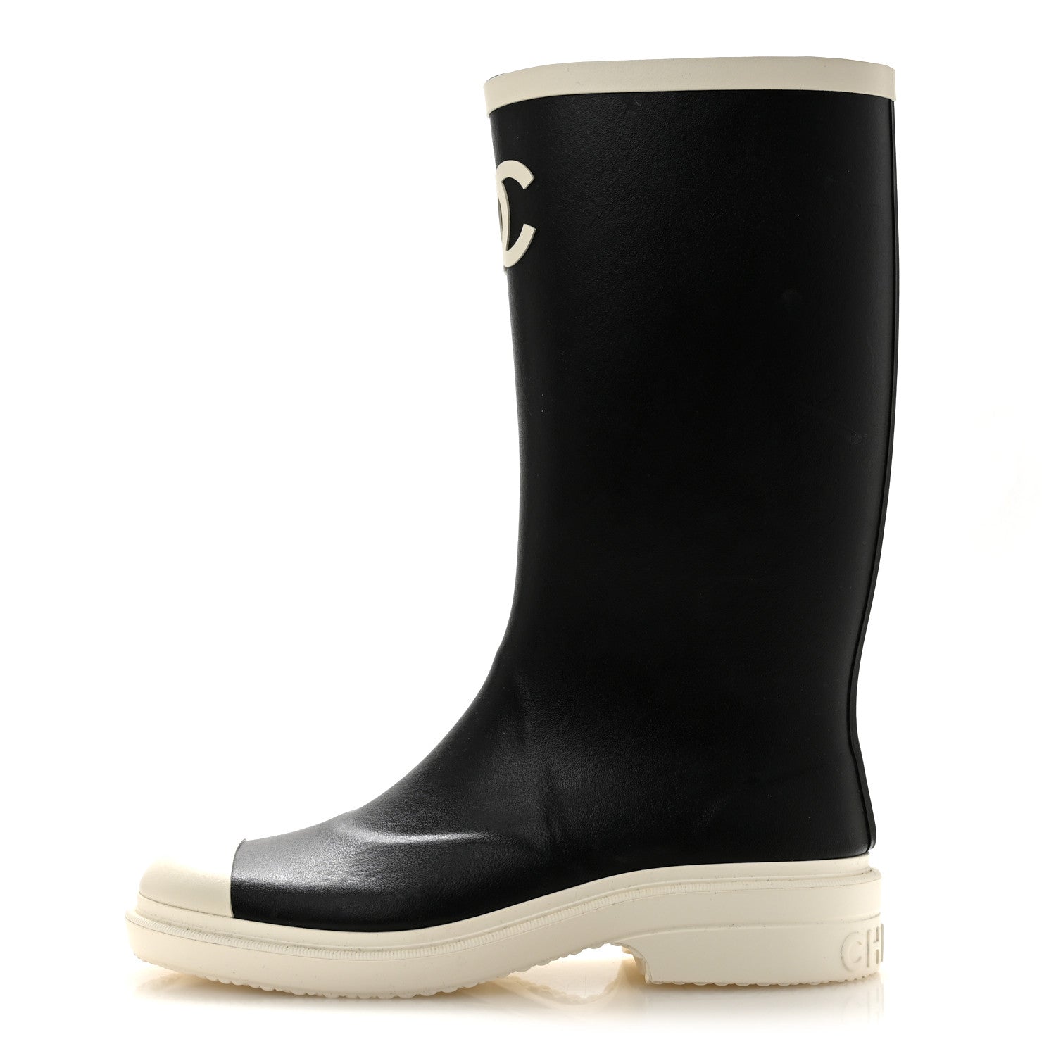 Chanel Caoutchouk CC High Boots 38 Black White 1 of 10