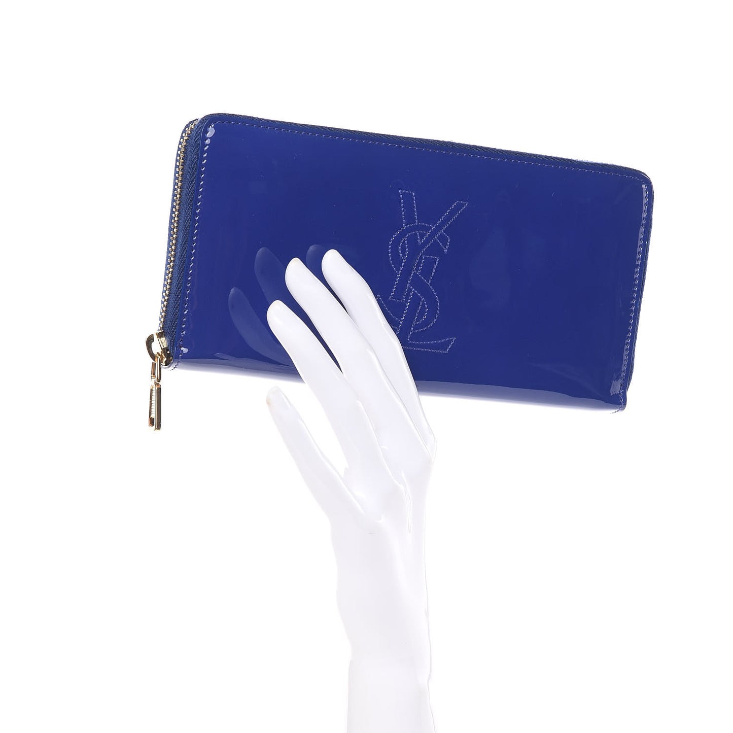 Patent Calfskin Belle De Jour Zip Around Wallet Royal Blue