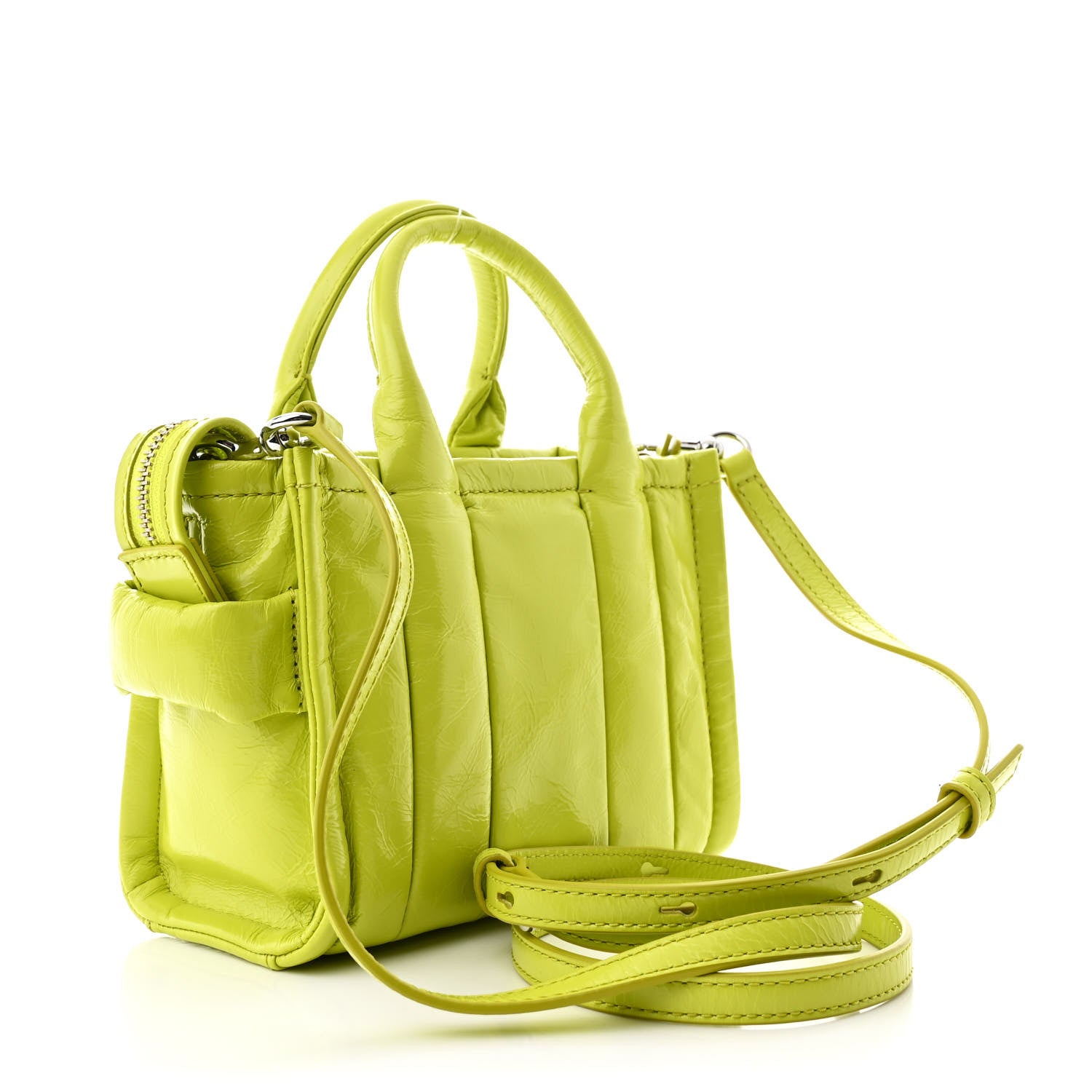 Marc Jacobs Shiny Crinkled Calfskin Mini The Tote Bag Acid Lime 3 of 11
