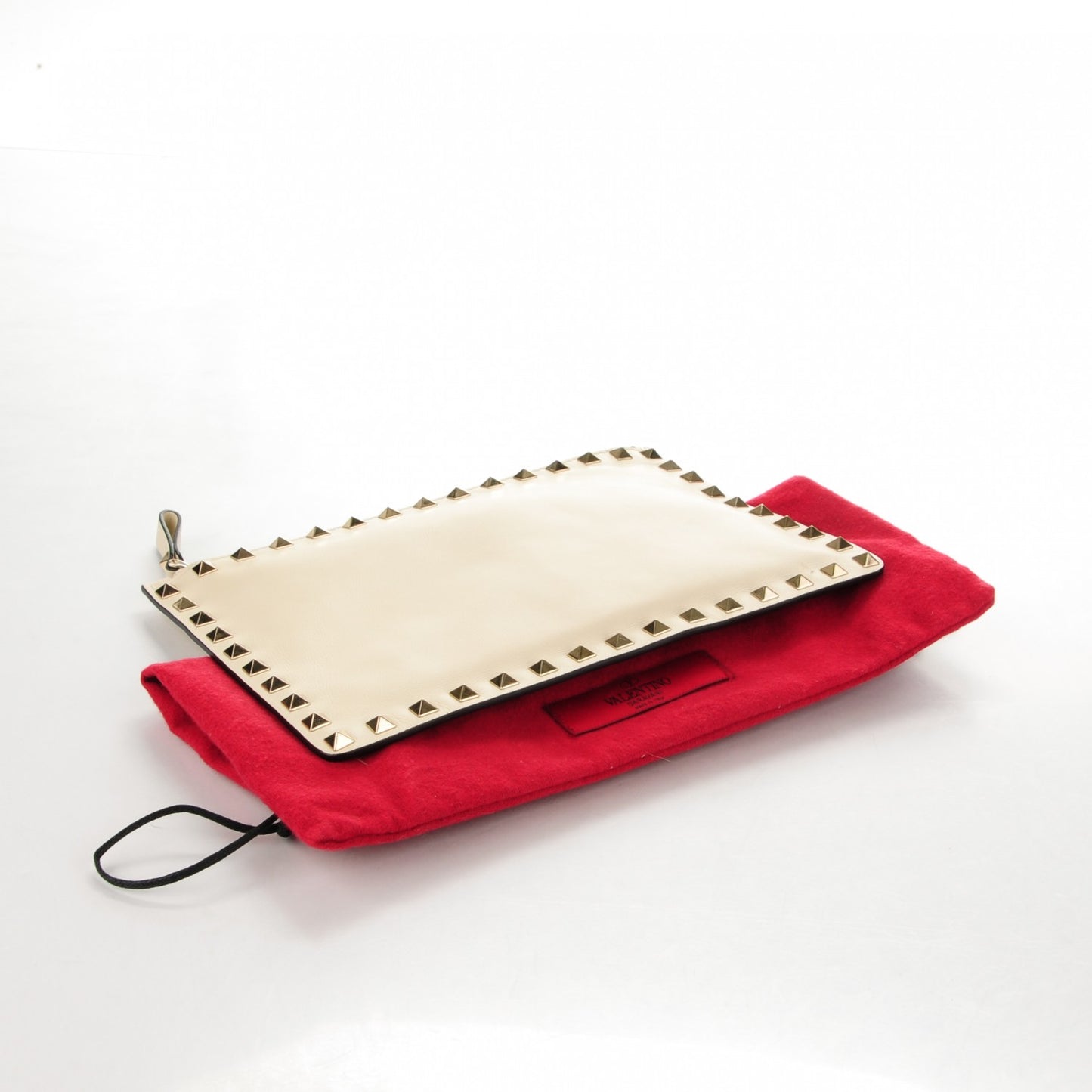 Calfskin Medium Rockstud Zip Pouch Ivory