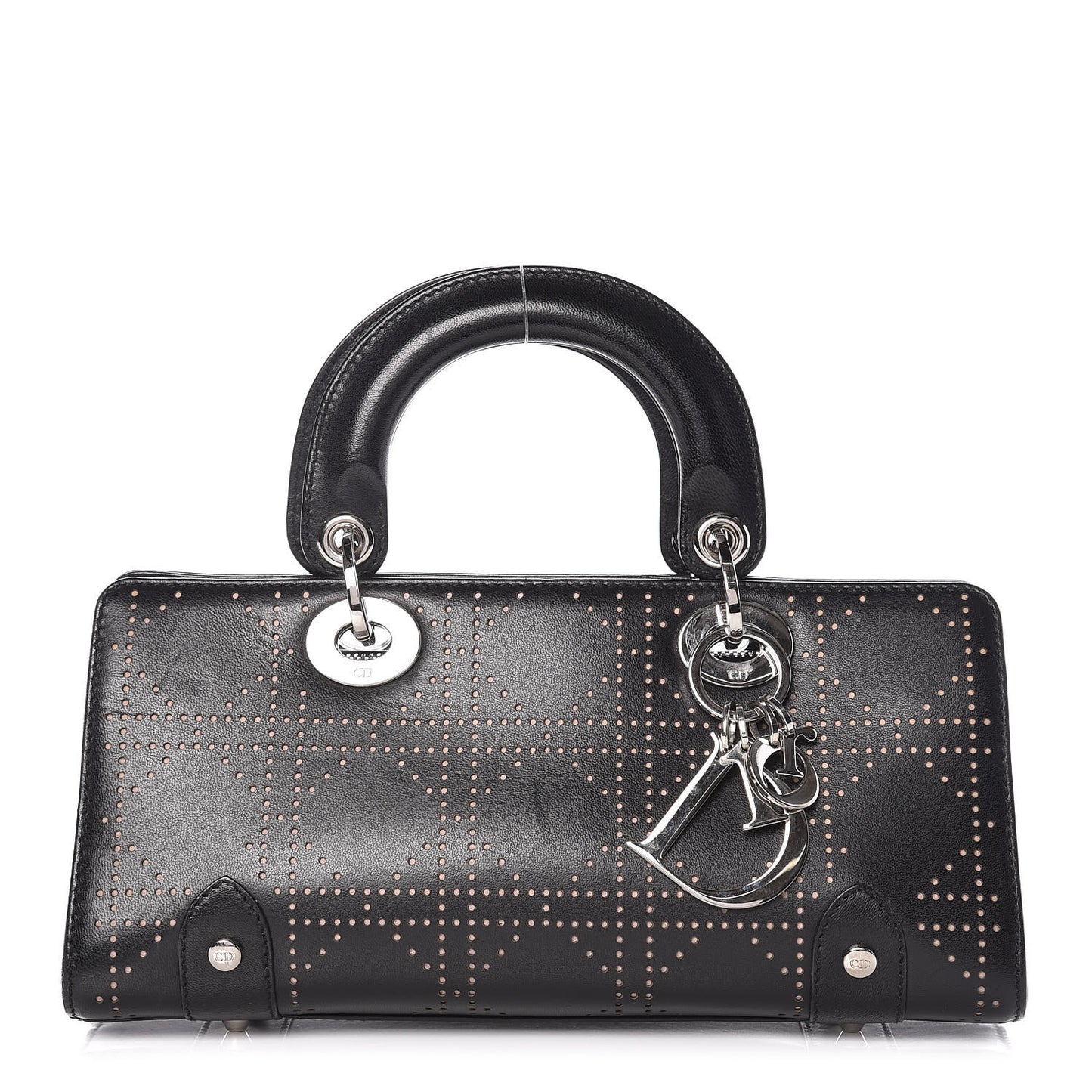 Calfskin Cannage Perforated Small Lady Dior East West Black