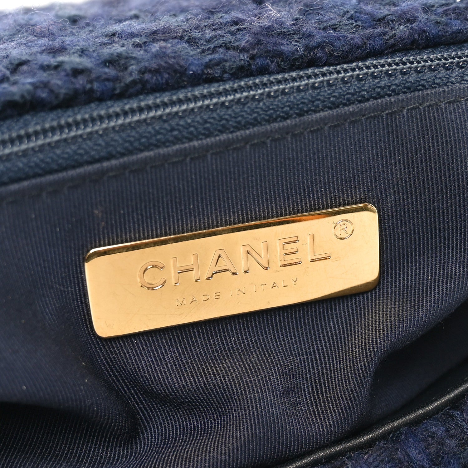 Chanel Tweed Quilted Large Chanel 19 Flap Navy Blue 6 of 10